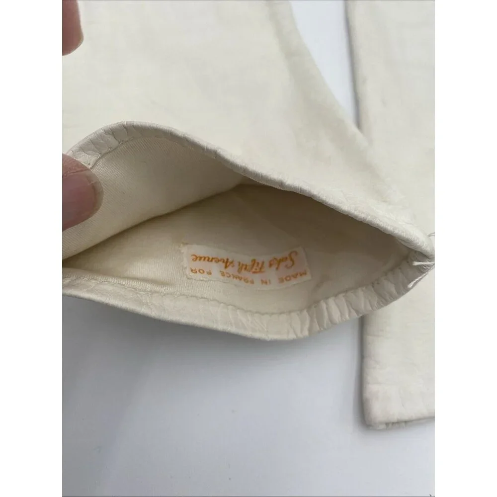 Vintage Womens Saks Fifth Avenue White Leather Long Gloves 7 1/2 Made in France